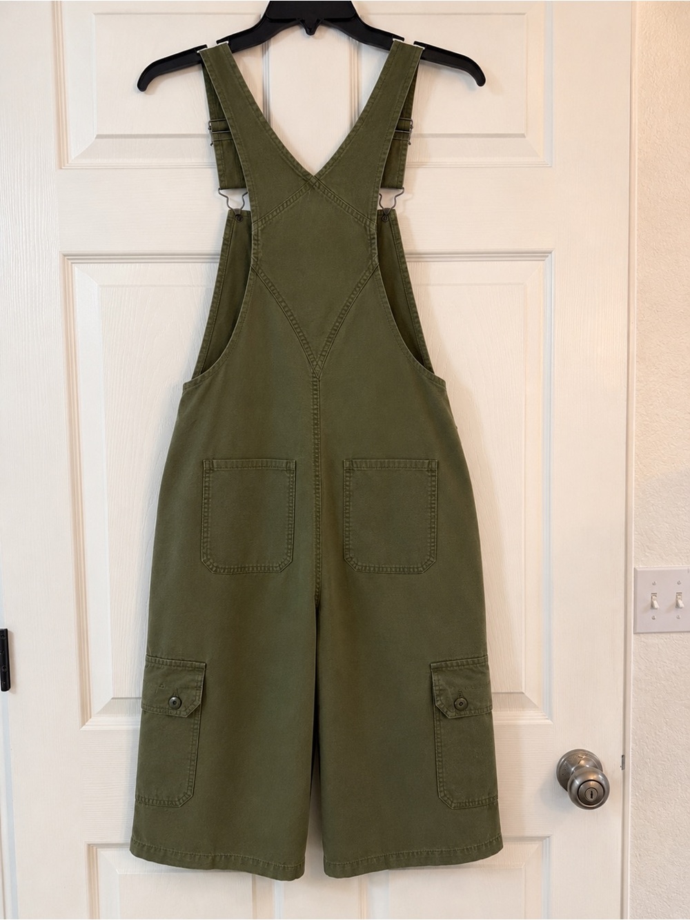madepants Olive Green Women’s Cargo Short Overalls with Adjustable Straps - Picture 3 of 3